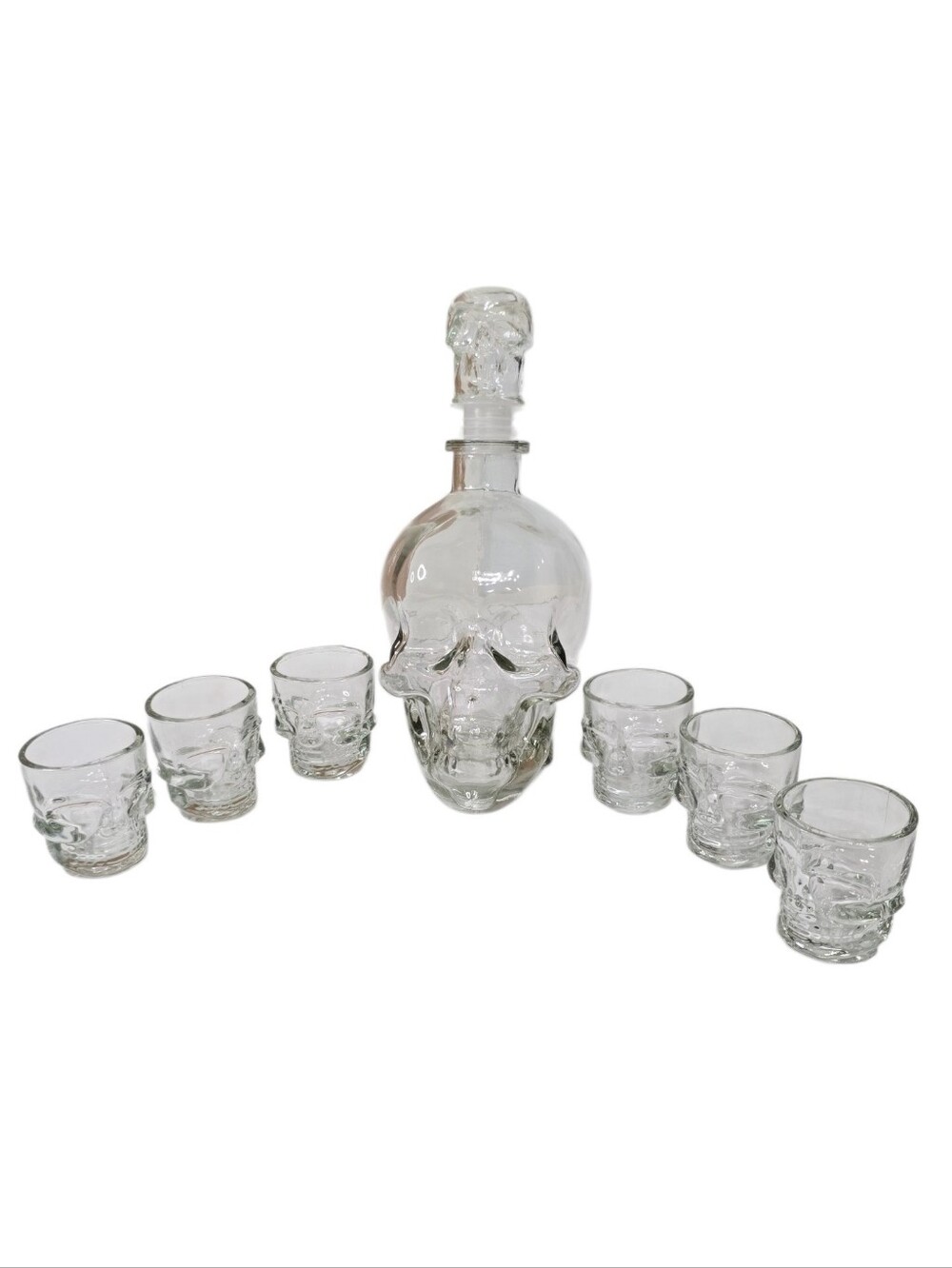 Clear Skull Decanter Set with Six Skull Shot Glasses - Clear Glass